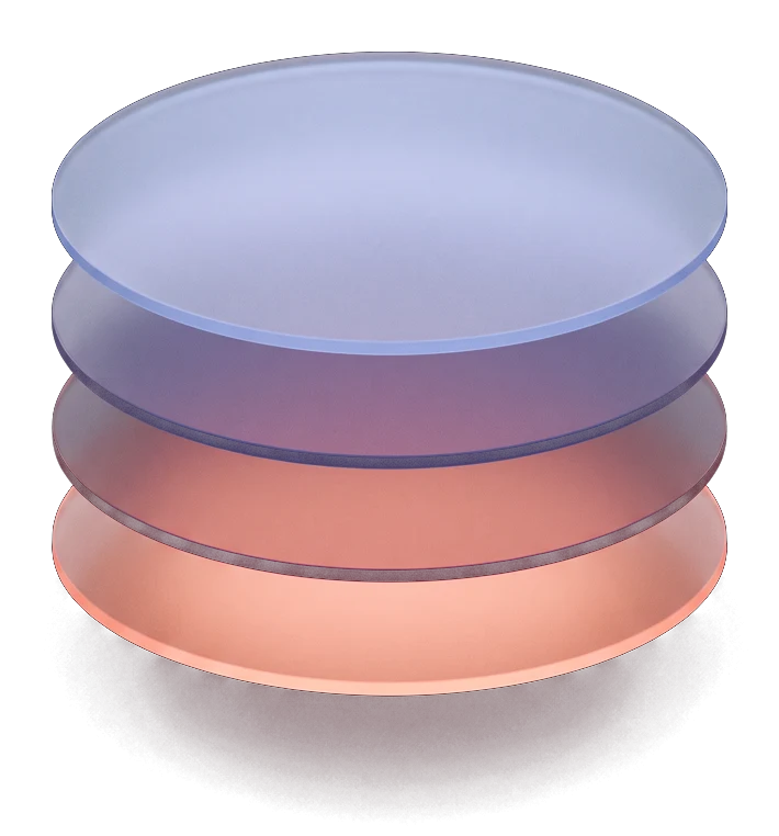 Stacked translucent discs, lit from below