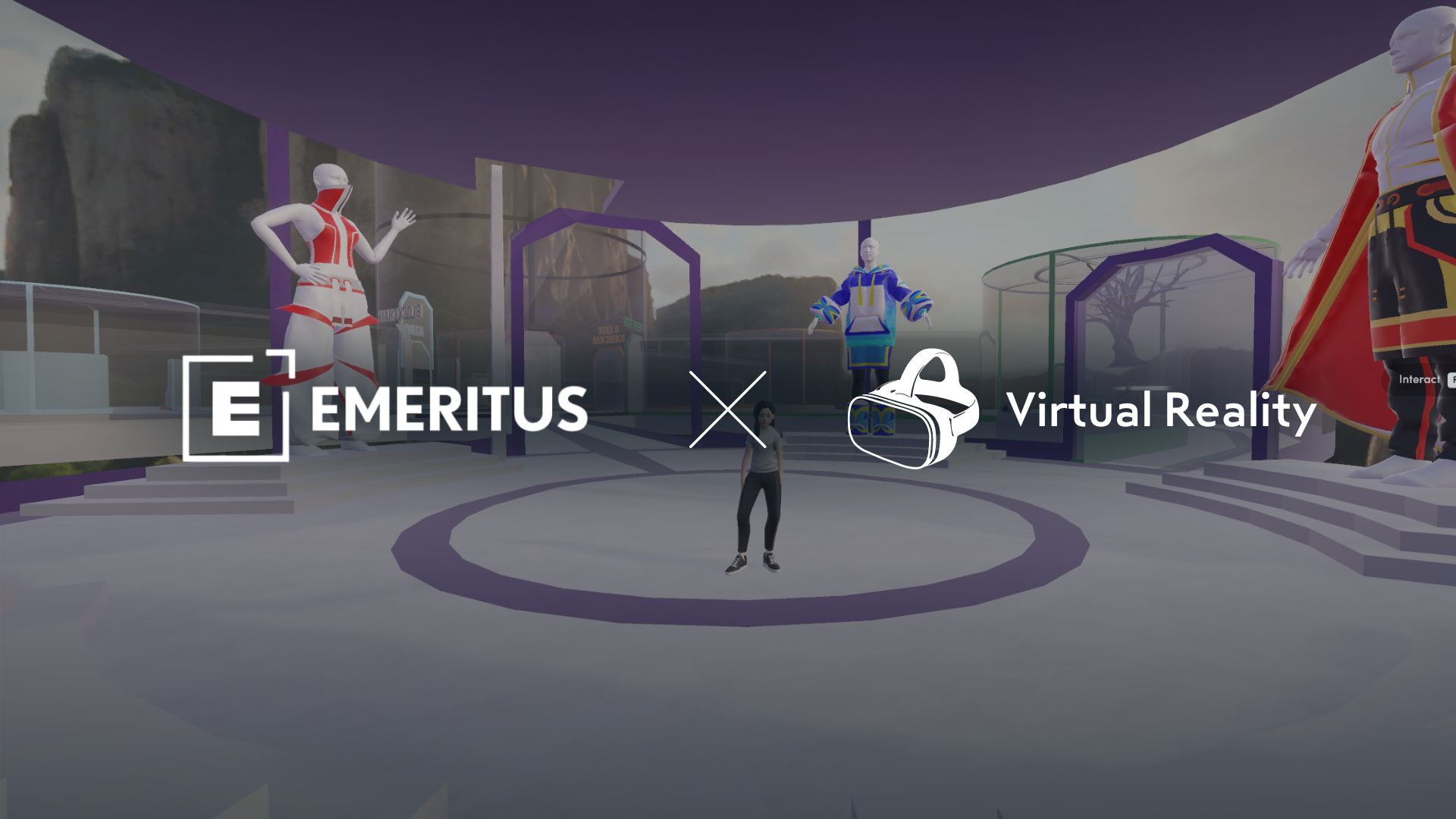 Emeritus Logo and VR Headset Logo with the word Virtual Reality