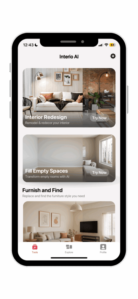 Home Page Of Interio AI App