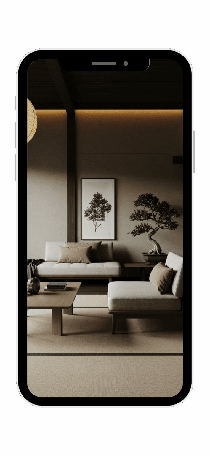 Japandi Minimalistic style generation by interio ai