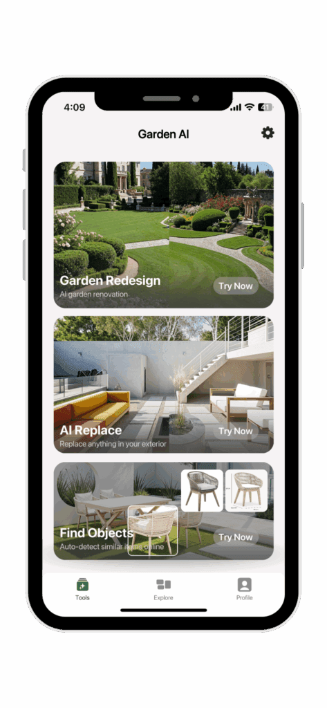 AI Garden Design Home Screen App
