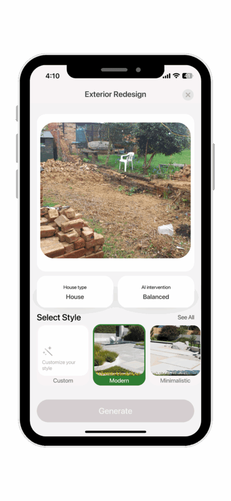 AI Garden Design App, Garden Transformation
